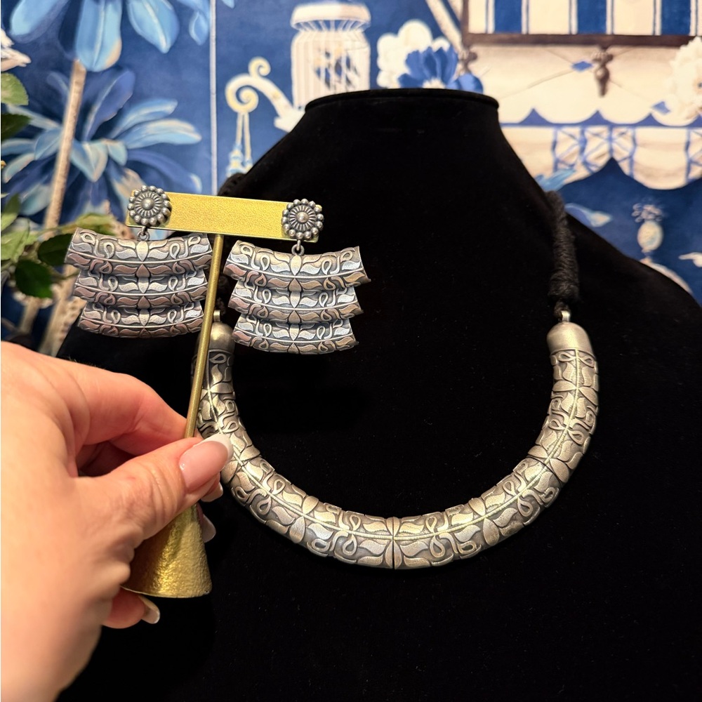 German Hasuli silver Indian Tribal Necklace and earrings - Picture 6 of 7